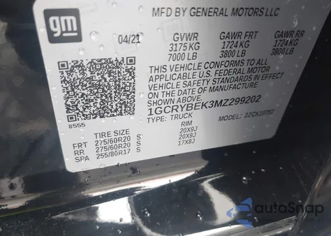 2021 Chevrolet Silverado 1500 4Wd Double Cab Standard Bed Custom z USA, uszkodzony, nr VIN 1GCRYBEK3MZ299202